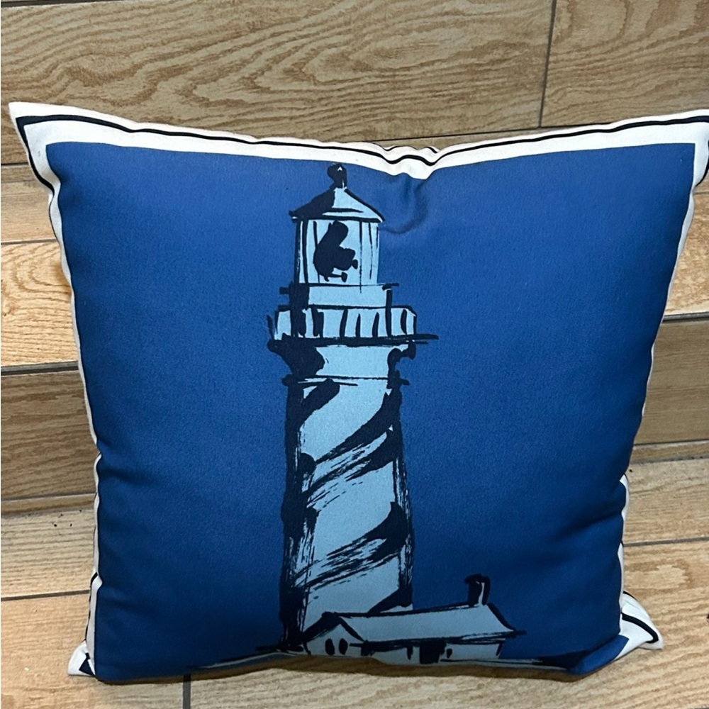 Pottery Barn Nautical Blue Pillow with Lighthouse Design